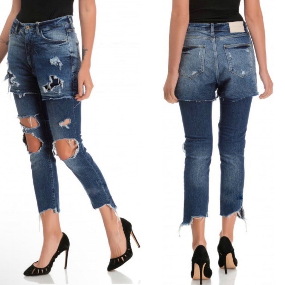 Zara Size 4 Jean Shorts Trafaluc Denimwear Distressed Cropped Layered Ankle 31 